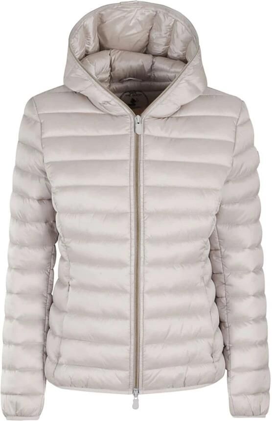 Save The Duck Dames Piumino Jas met Capuchon Alexis Grijs Parel Beige Dames