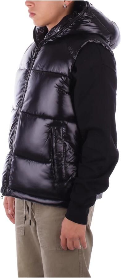 Save The Duck Zwarte Mouwloze Logo Hooded Jas Black Heren - Foto 4