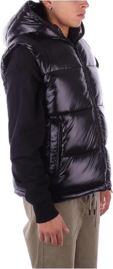 Save The Duck Zwarte Mouwloze Logo Hooded Jas Black Heren - Foto 5