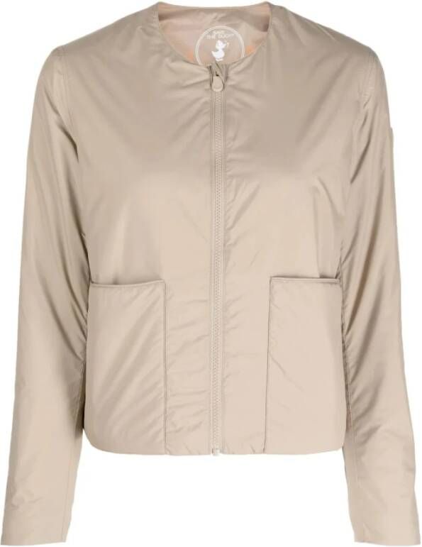 Save The Duck Stijlvolle Cropped Zip Up Jas Beige Dames