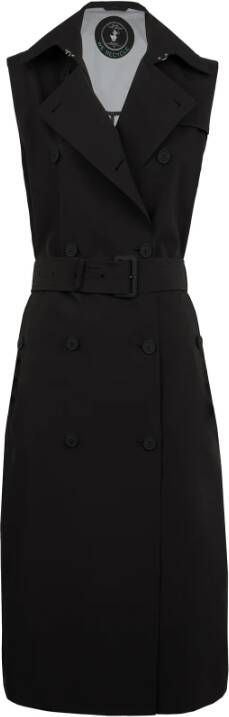 Save The Duck Stijlvolle Zwarte Trenchcoat met Afneembare Riem en Knoopsluiting Zwart Dames