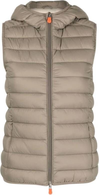 Save The Duck Trendy Gewatteerd Gilet met Capuchon Beige Dames