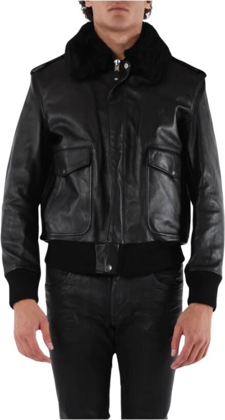 Schott NYC Aviator Leren Jas met Afneembare Kraag Zwart Heren