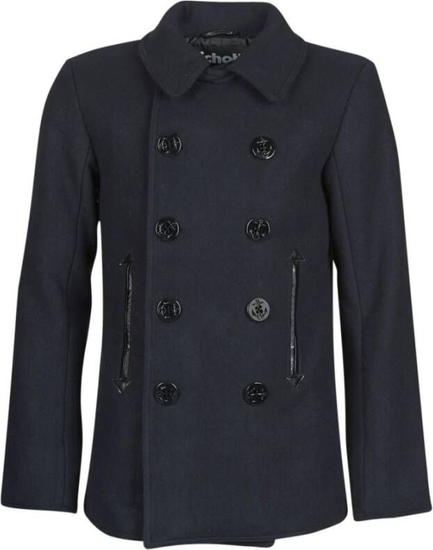 Schott NYC Blauwe Wollen Peacoat Jas Blue Heren