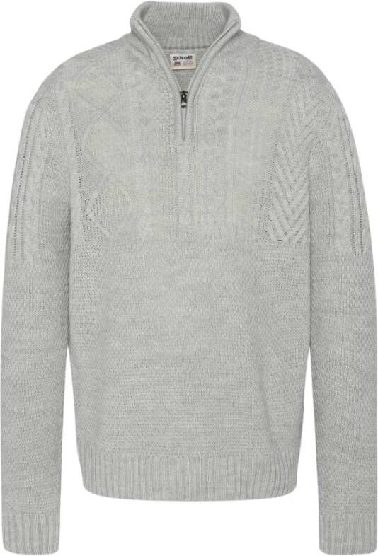 Schott NYC Gebreide Zip-Up Trui met Gedraaid Patroon Gray Heren