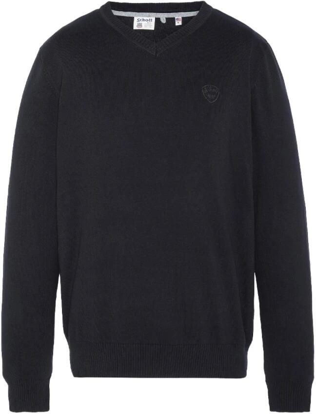 Schott NYC 100% Katoenen V-Hals Trui Black Heren - Foto 3