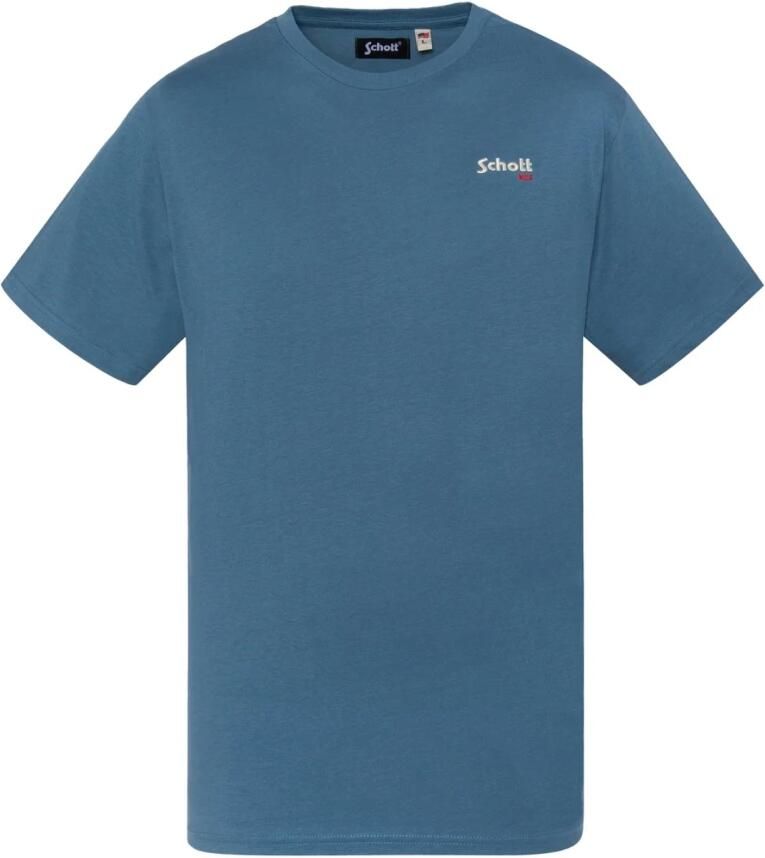 Schott NYC Blauw Logo Katoenen T-shirt Blue Heren