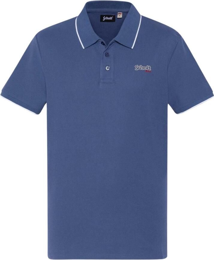 Schott NYC Blauwe Polo Shirt Paul Blue Heren - Foto 2