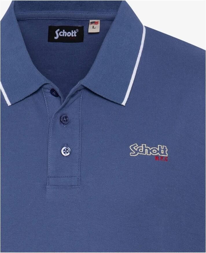 Schott NYC Blauwe Polo Shirt Paul Blue Heren