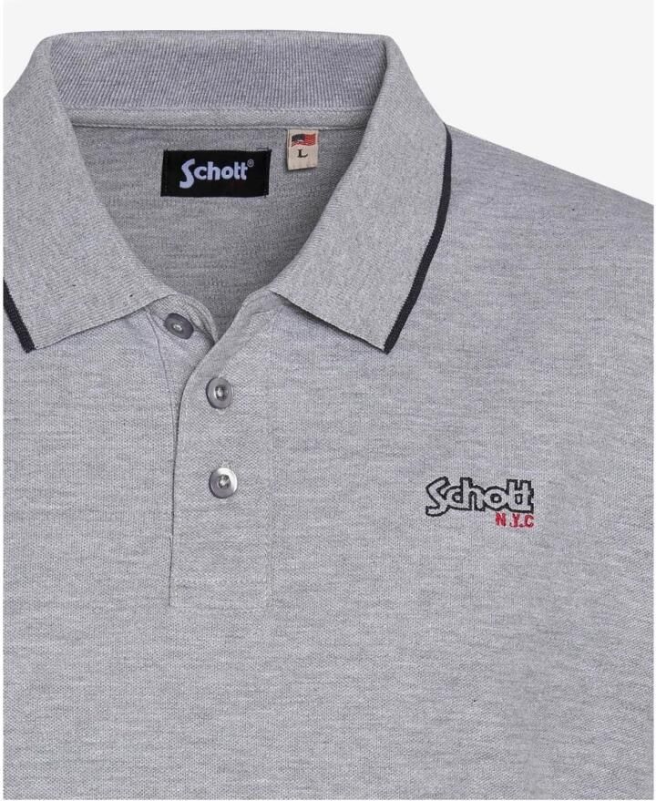 Schott NYC Grijze Polo Shirt Geborduurd Logo Gray Heren - Foto 2
