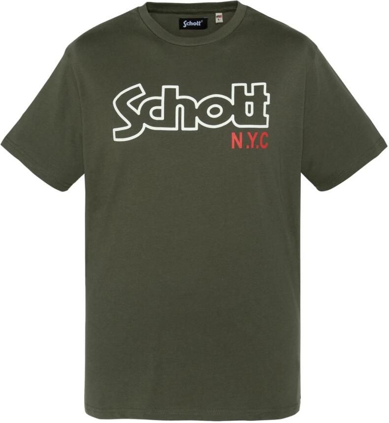 Schott NYC Groen Logo Print Katoenen T-shirt Green Heren
