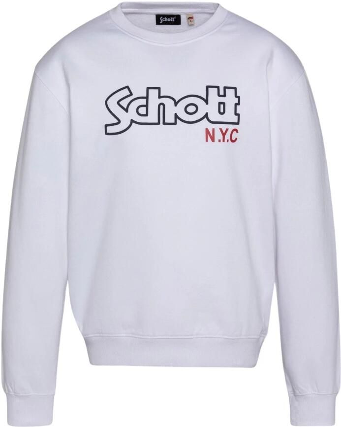 Schott NYC Iconische Sweater Wit Ronde Hals Lange Mouwen White Heren - Foto 3