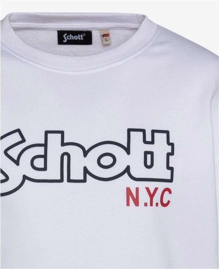 Schott NYC Iconische Sweater Wit Ronde Hals Lange Mouwen White Heren - Foto 2