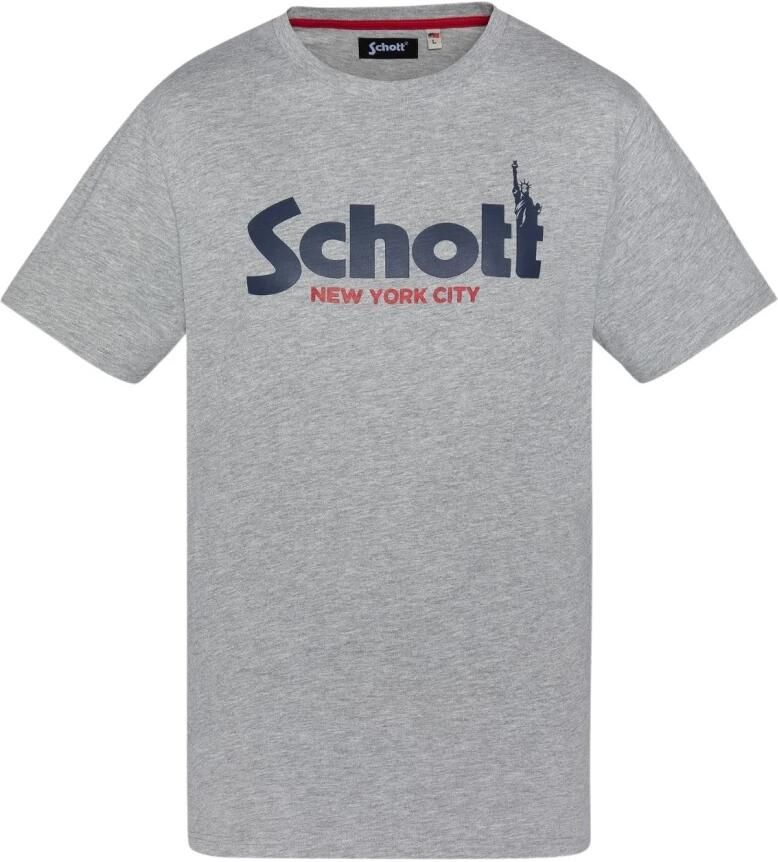 Schott NYC Katoen Logo TShirt Grijs Ronde Hals Korte Mouw Gray Heren - Foto 2