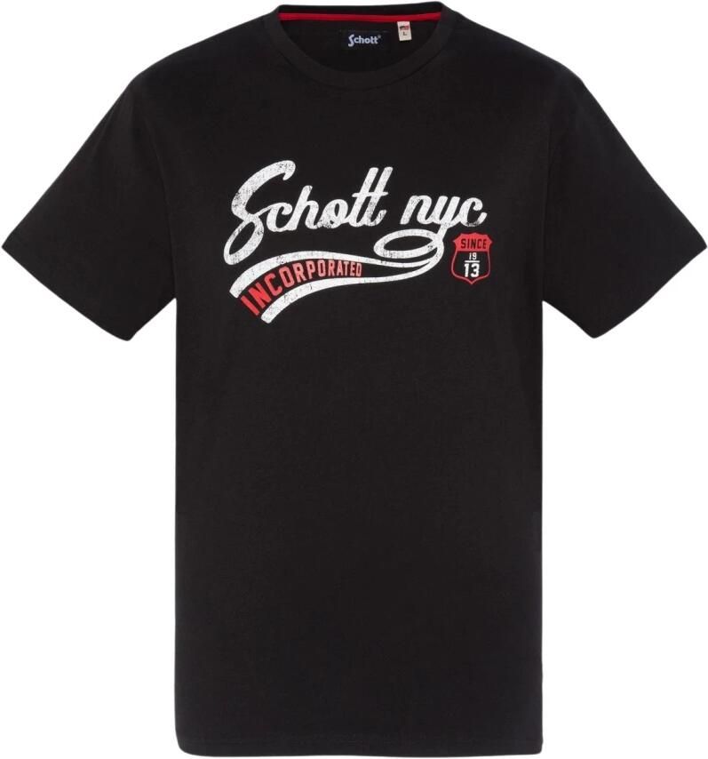 Schott NYC Katoenen handtekening T-shirt Zwart Black Heren - Foto 2