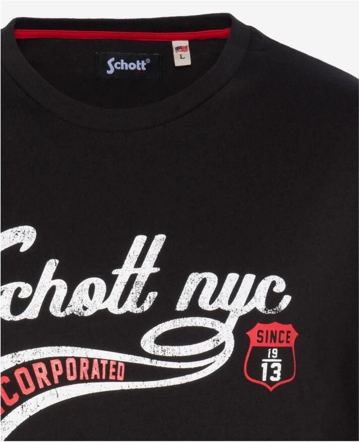 Schott NYC Katoenen handtekening T-shirt Zwart Black Heren