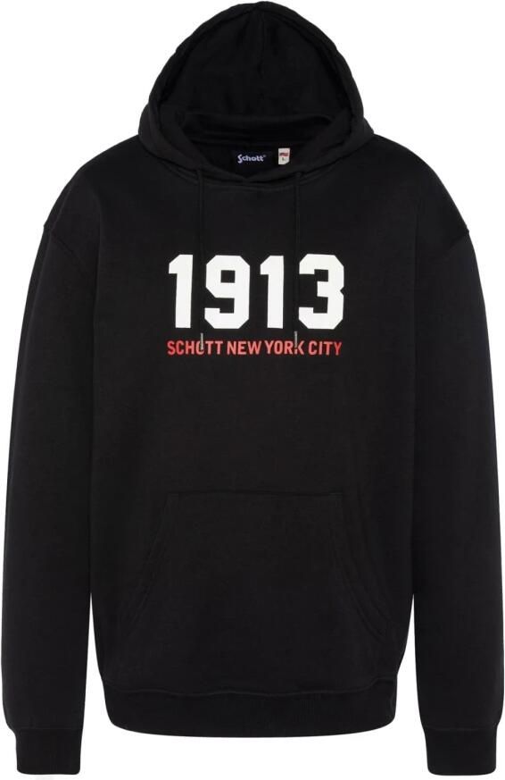 Schott NYC Katoenen Hoodie Zwart Rechte pasvorm Black Heren