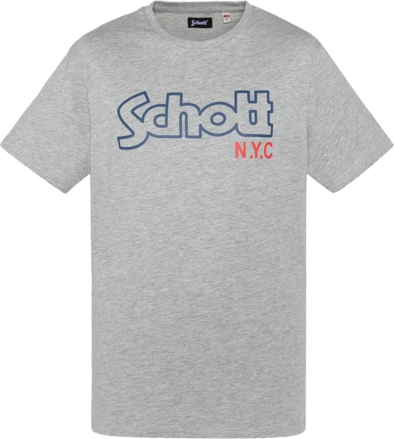 Schott NYC Katoenen Logo Print T-Shirt Gray Heren