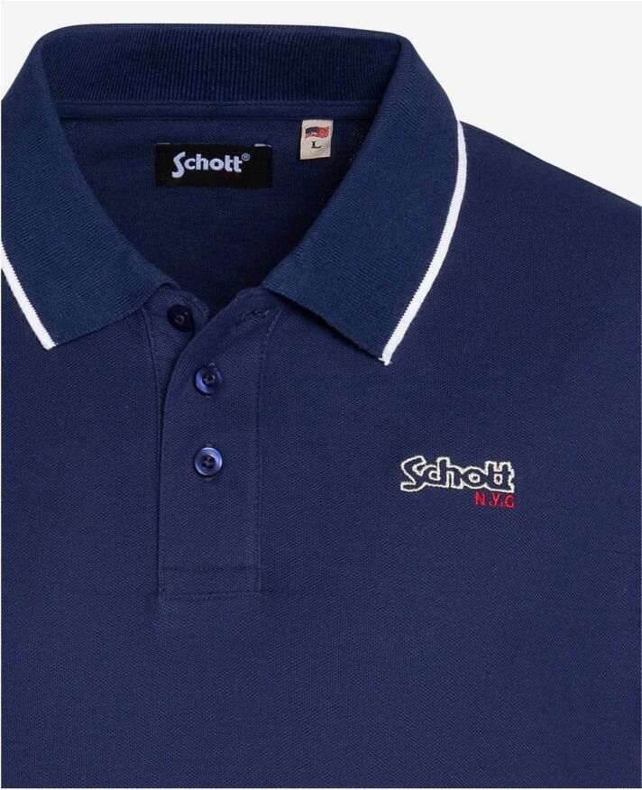 Schott NYC Katoenen Polo Shirt Paul Blue Heren - Foto 2