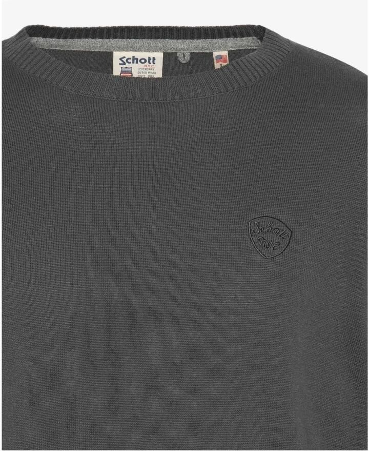 Schott NYC Katoenen Ronde Hals Trui Gray Heren