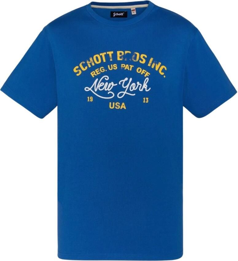 Schott NYC Katoenen TShirt Toby Blauw Blue Heren - Foto 2