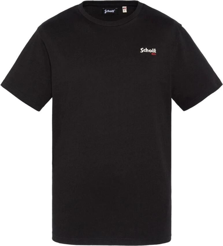 Schott NYC Zwart Katoen Logo T-shirt Black Heren