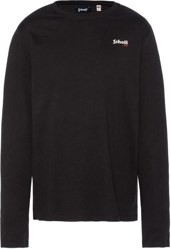 Schott NYC Zwart Logo Katoenen T-shirt Black Heren