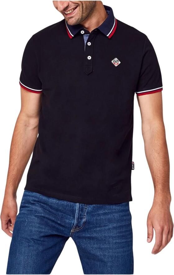 Schott NYC Zwarte Katoenen Polo Met Logo Patch Black Heren - Foto 3