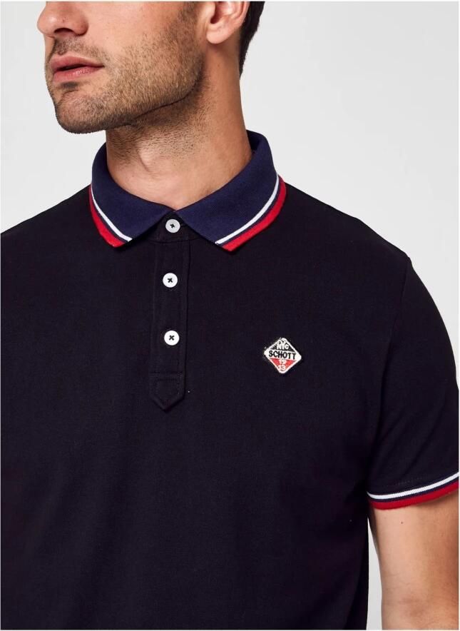 Schott NYC Zwarte Katoenen Polo Met Logo Patch Black Heren