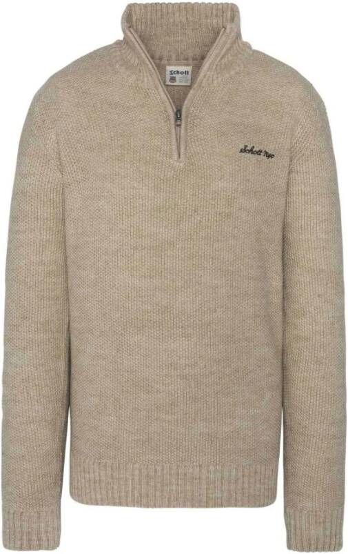 Schott NYC Wol Zip Hals Sweater Aloha Beige Heren