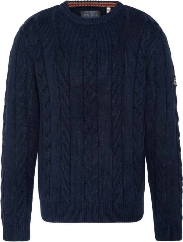 Schott NYC Celtic Twisted Wool Sweater Blue Heren