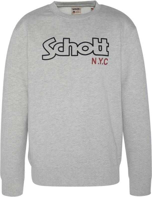 Schott NYC Grijze Sweatshirt met Ronde Hals en Lange Mouwen Gray Heren