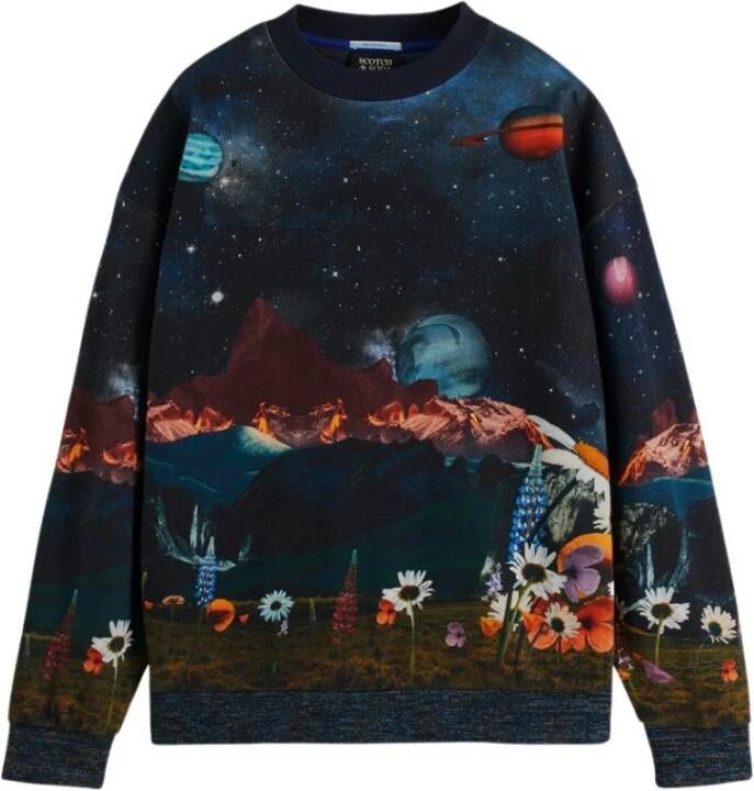 Scotch & Soda Bedrukte Felpa Sweatshirt Blauw Heren