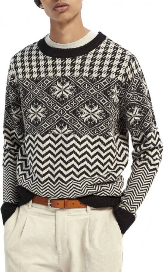 Scotch & Soda Fair Isle Ronde Hals Trui Zwart Heren