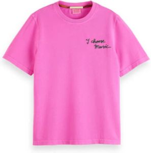 Scotch & Soda Gewassen T-shirt met borst artwork Roze Dames