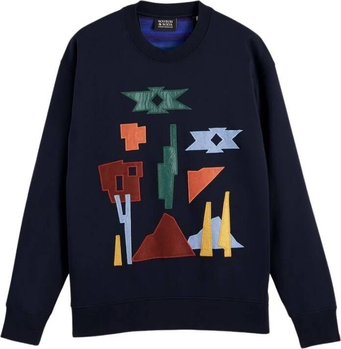 Scotch & Soda Patched Artwork Crewneck Sweatshirt Blauw Heren