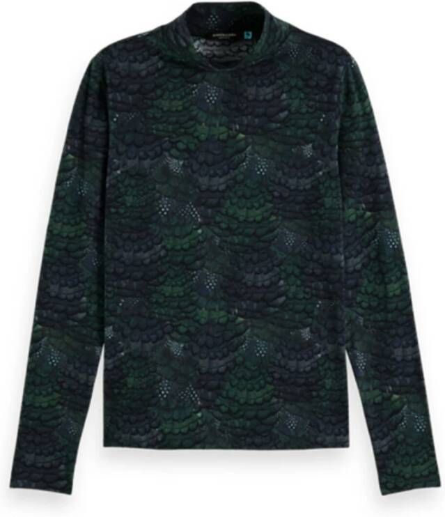 SCOTCH & SODA Dames Truien & Vesten All Over Printed Mockneck Longsleeve T-shirt Groen