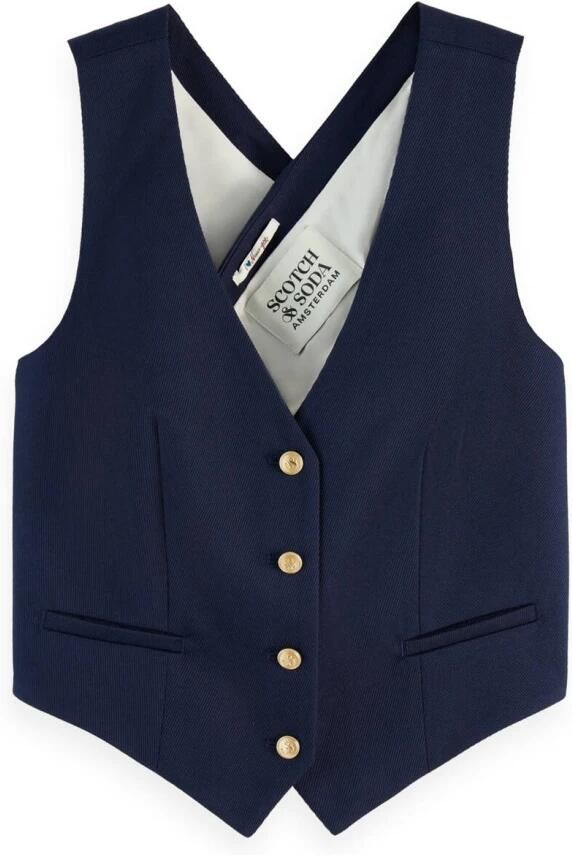 Scotch & Soda Gabardine Twill Cross Back Vest Blue Dames