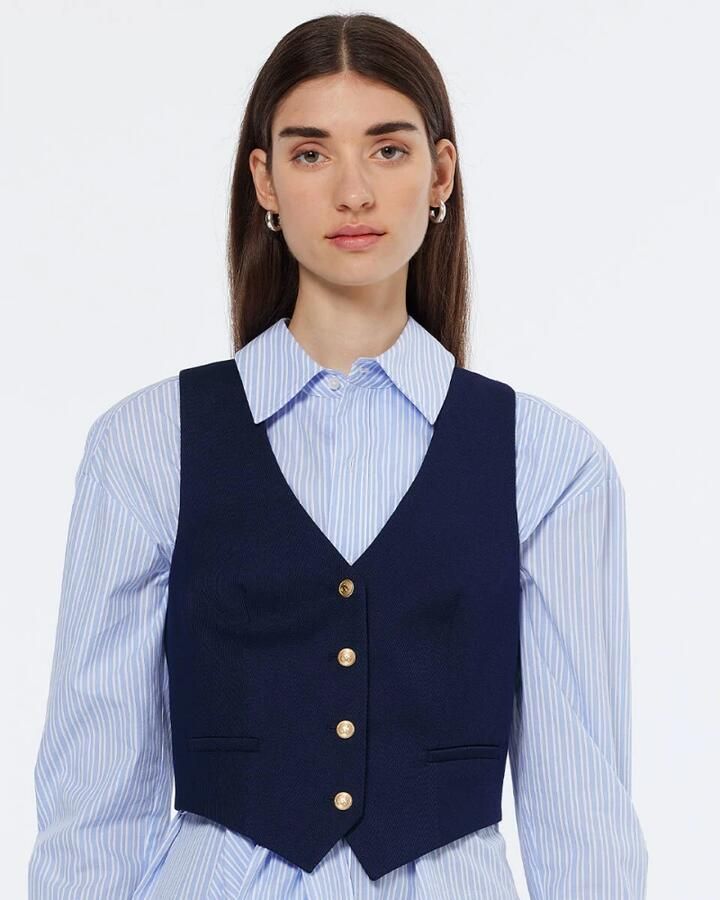 Scotch & Soda Gabardine Twill Cross Back Vest Blue Dames - Foto 2