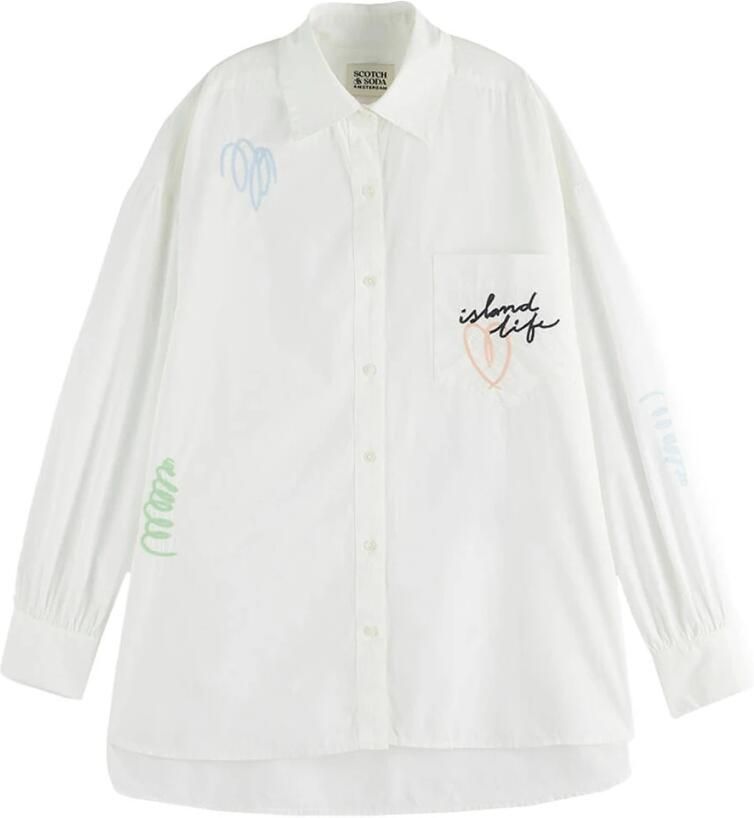 Scotch & Soda Geborduurde Poplin Blouse Lange Mouw White Dames - Foto 3