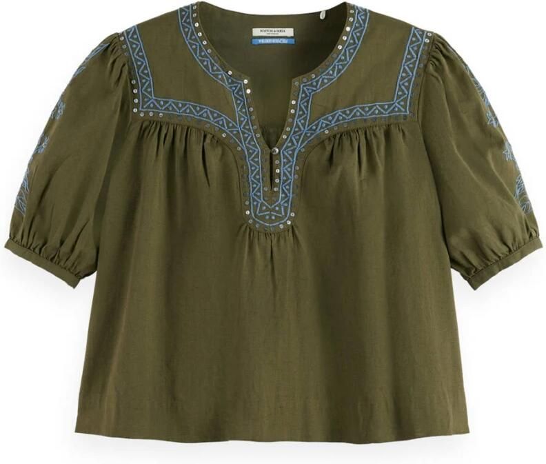 Scotch & Soda Geborduurde Top Blouse Lange Mouw Green Dames - Foto 3