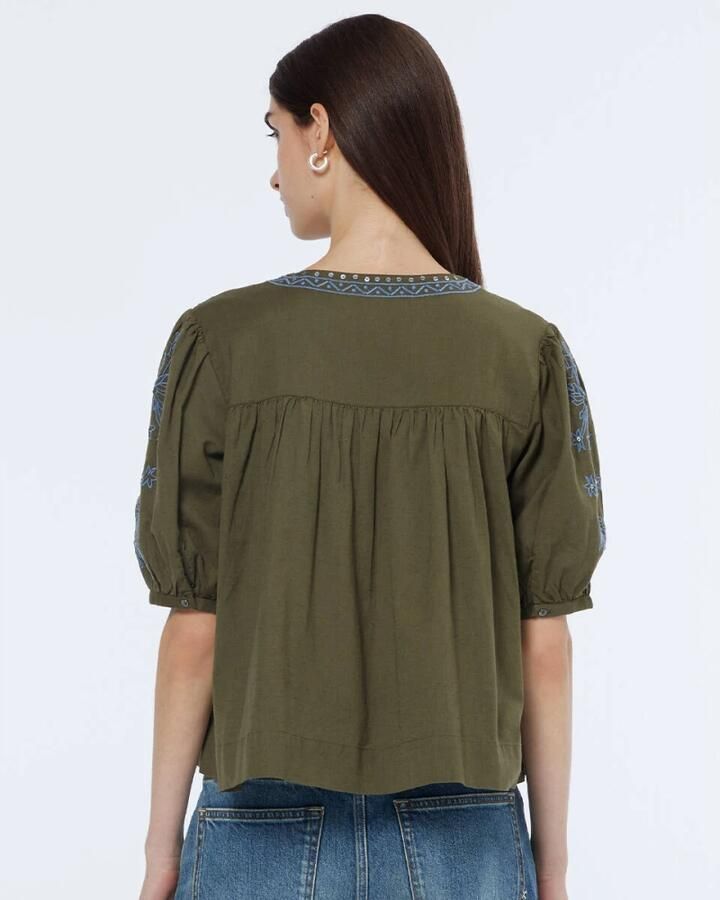 Scotch & Soda Geborduurde Top Blouse Lange Mouw Green Dames - Foto 2