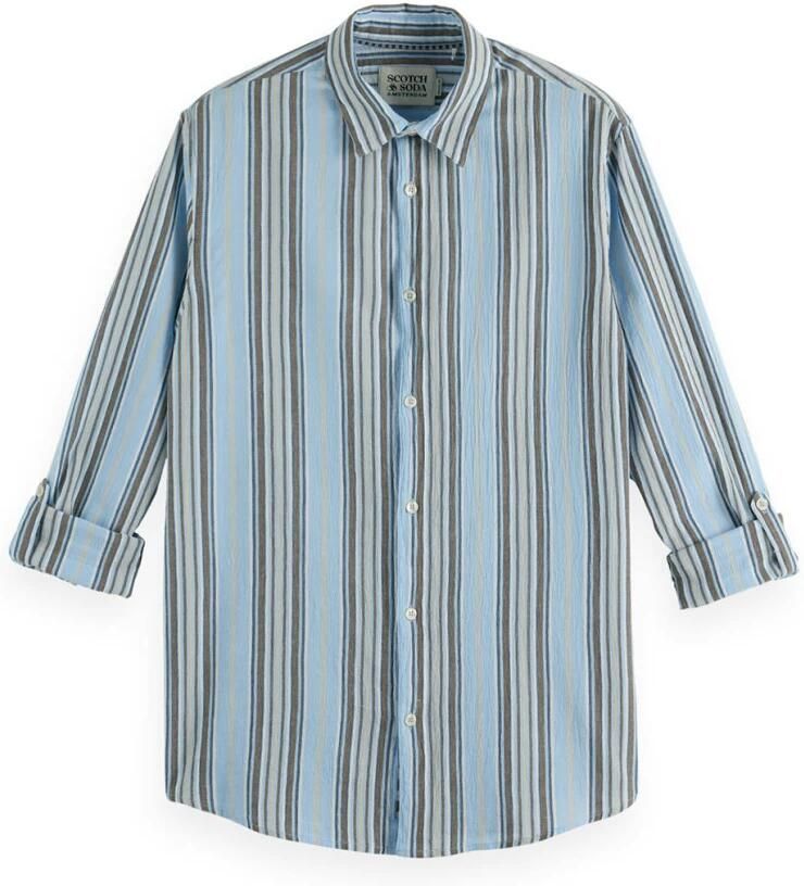 Scotch & Soda Overhemd Lange Mouw Scotch & Soda Overhemd Crinkled Stripe Lichtblauw - Foto 4