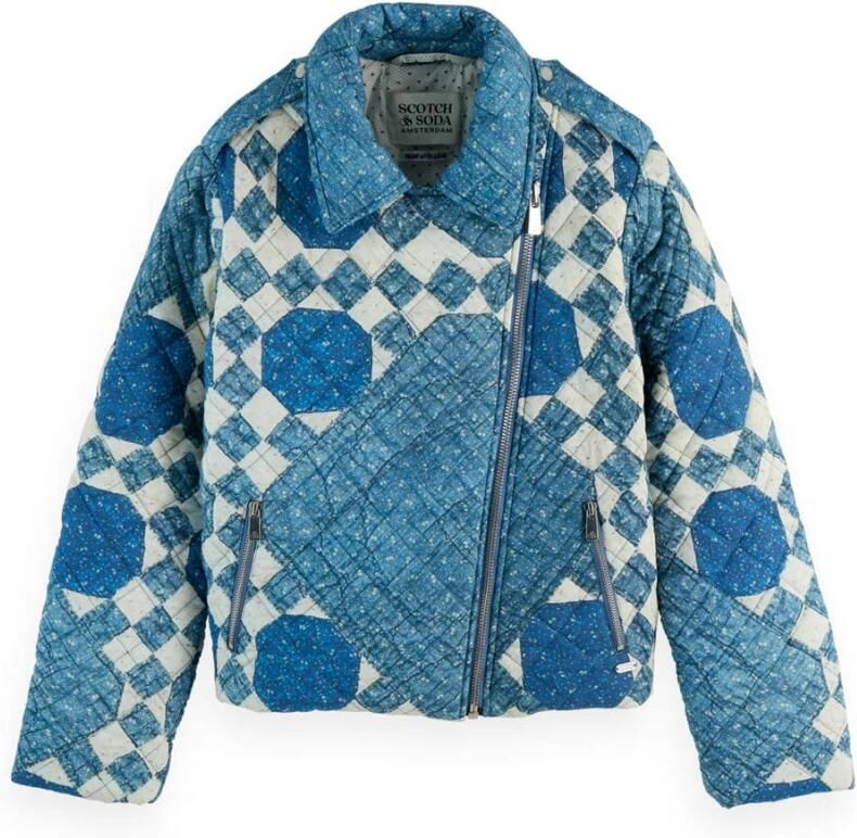 Scotch & Soda Gewatteerde Bikerjas Heirloom Print Blue Dames