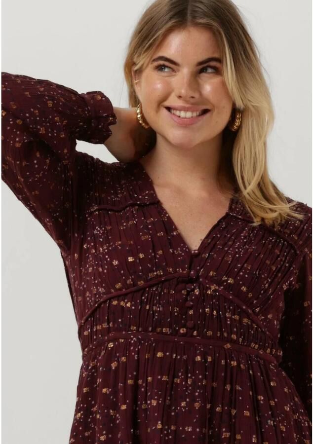 SCOTCH & SODA Dames Jurken Long Sleeved Lurex Jacquard Ruffle Dress With V-neck Rood - Foto 4