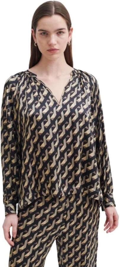 Second Female Gestippelde Blouse met Opstaande Kraag Second Dames Black Dames - Foto 2