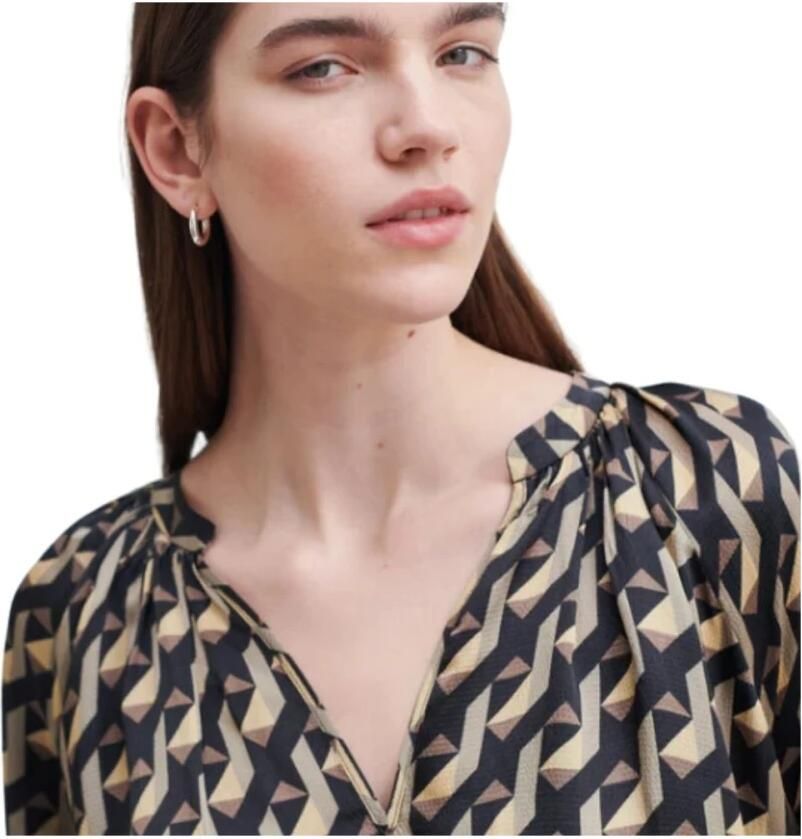 Second Female Gestippelde Blouse met Opstaande Kraag Second Dames Black Dames