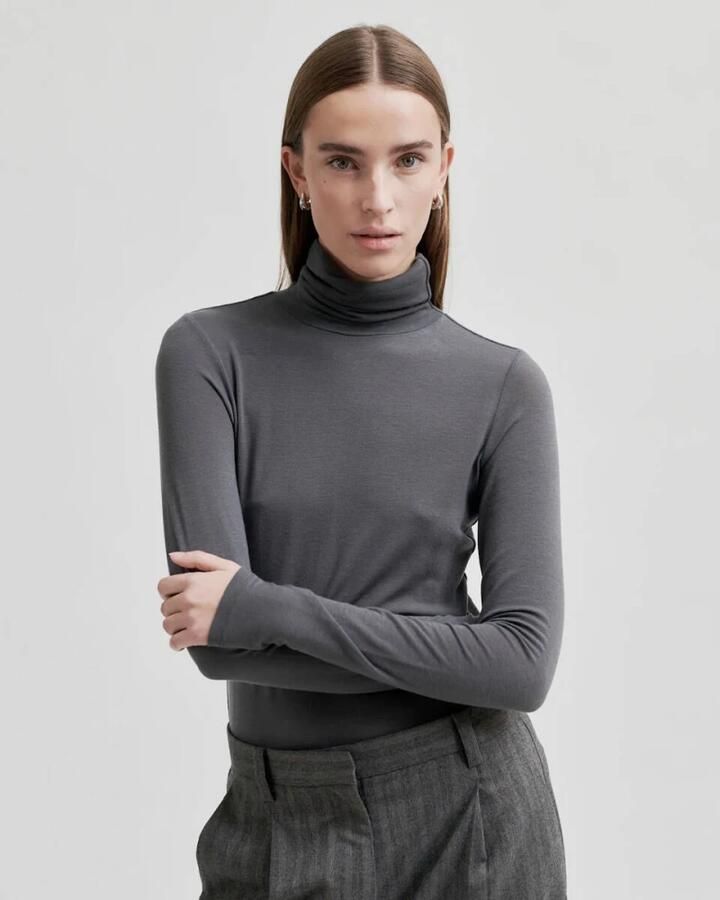 SECOND FEMALE Dames Truien & Vesten Matima T-neck Tee Grijs - Foto 7