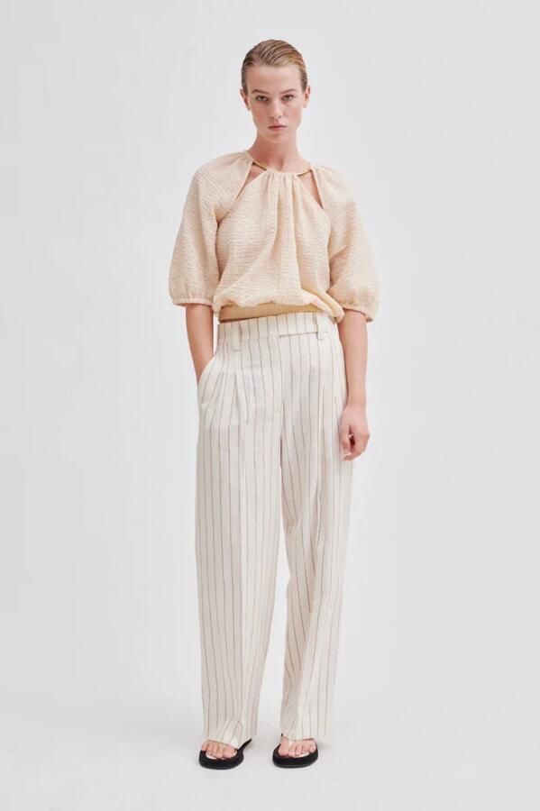 Second Female Summer Spigato Wide Trousers Second Dames White Dames - Foto 6