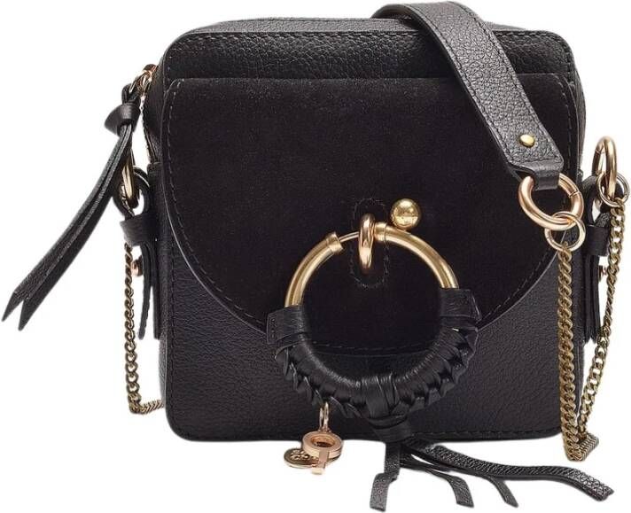 See by Chloé Joan Mini Crossbody Bag in Black Grained Cowskin and Suede Zwart Dames